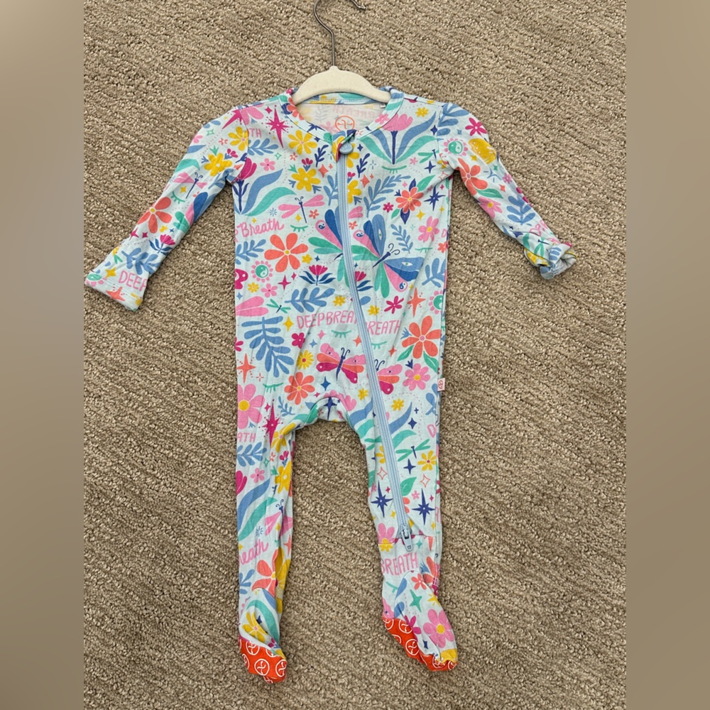 Raising Mama Bamboo Newborn Footie Pajamas with inspiring post partum messages
